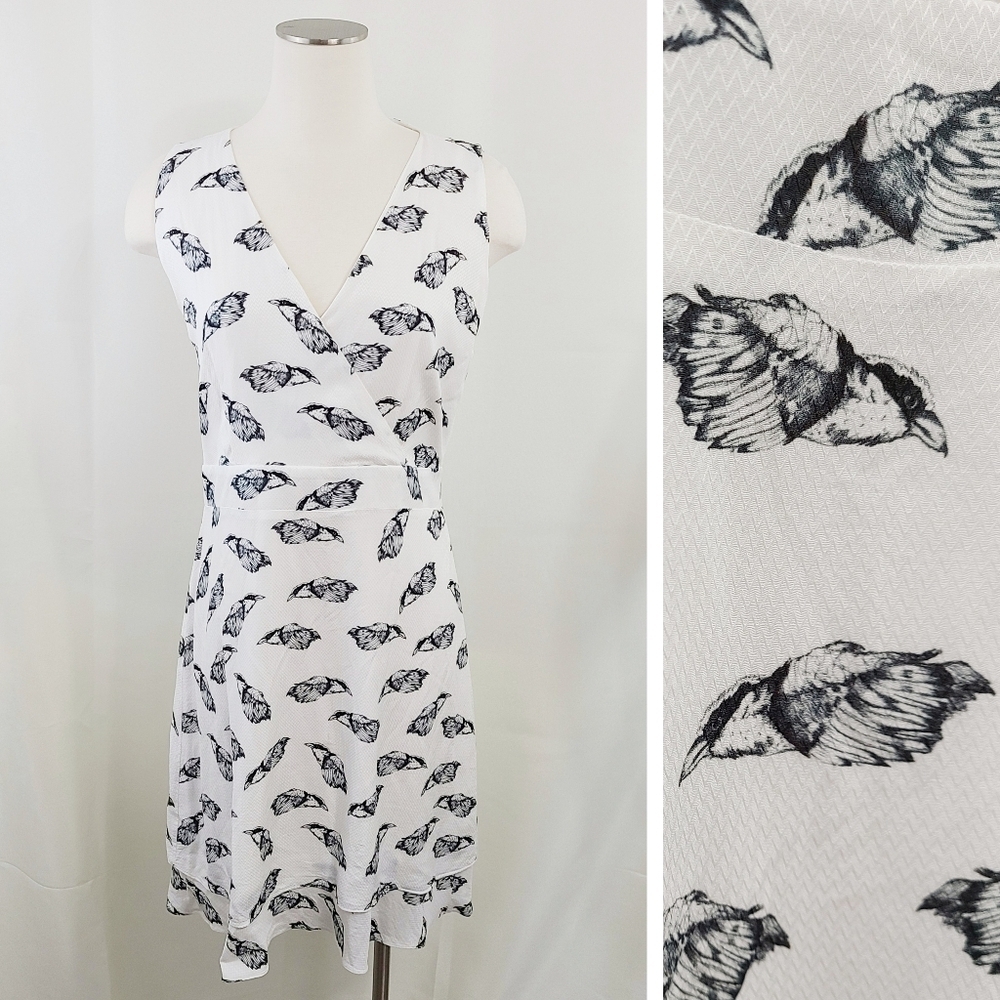 Cori Collection birds sheath dress white black sparrows sleeveless size 42